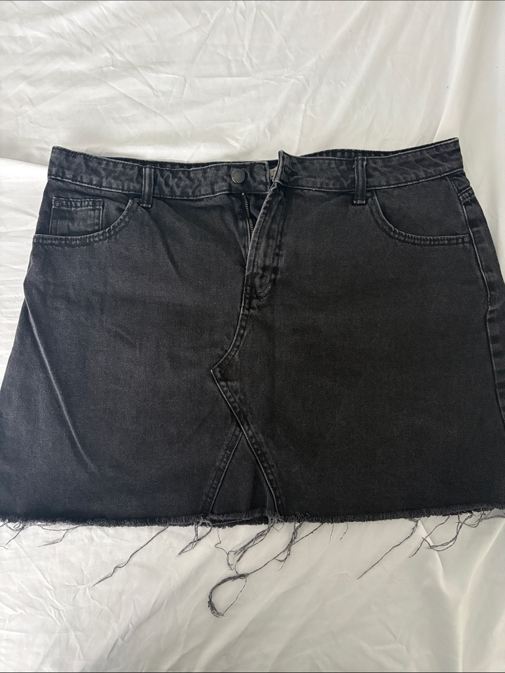 Denim&Co Black Fringe Hem Denim Mini Skirt